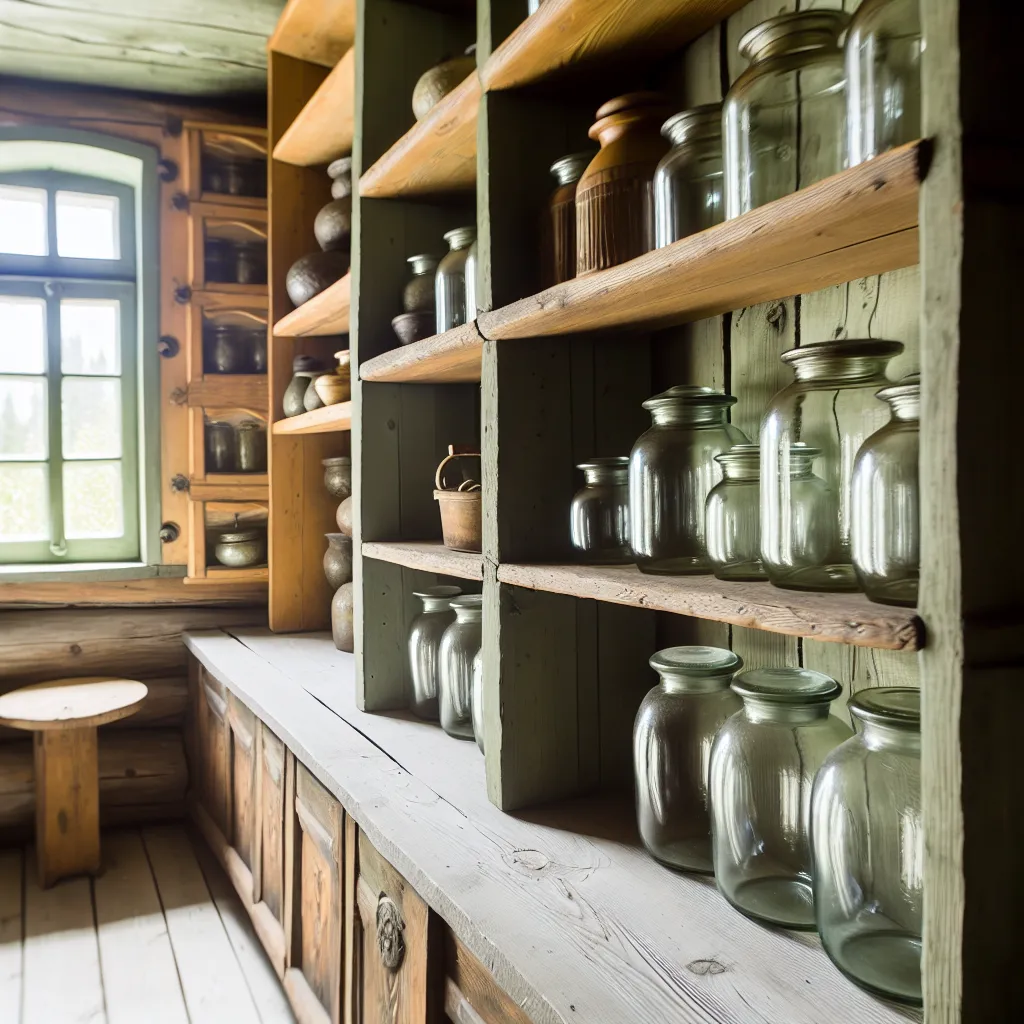 Beautiful jar arrangement in farmhouse kitchen